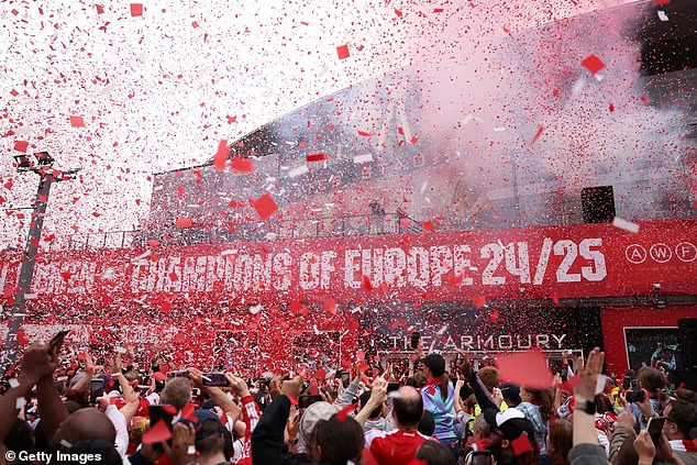 Celebrations at the Emirates Stadium post UWCL success